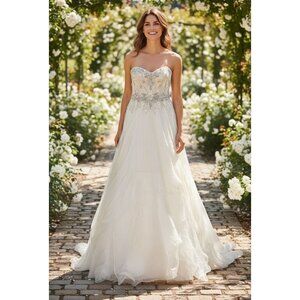 Women's - Anne Barge Elegant Ivory Strapless Silk Wedding Dress, Size 0